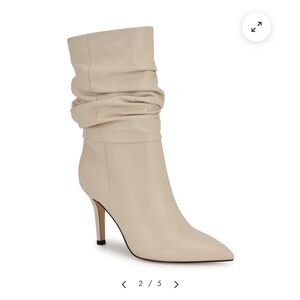 Nine West Slouch Pointed Dress Booties Cream Leather